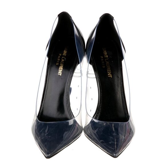 saint laurent authentic Clear Black PVC Signature Logo Pumps Heels 8 - Picture 3 of 8